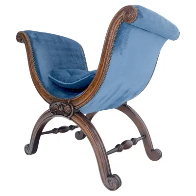 Pre-owned Drexel French Carved Wood Scissor Shape Blue Velvet Upholstery Bench