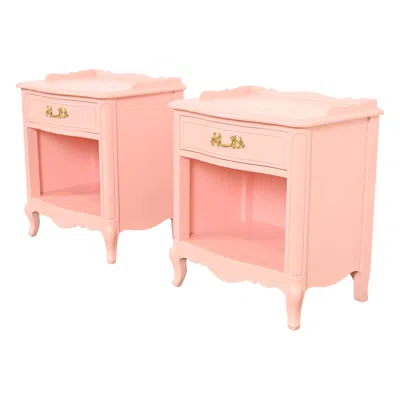 Pre-owned Drexel French Provincial Louis Xv Pink Lacquered Nightstands, Newly Refinished