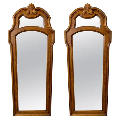 Pre-owned Drexel French Provincial Style Pine Wood Wall Tall Mirror By , A Pair In Brown