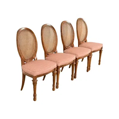 Pre-owned Drexel French Regency Louis Xvi Carved Walnut Dining Chairs Set Of Four In Brown