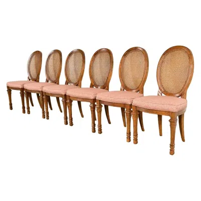 Pre-owned Drexel French Regency Louis Xvi Walnut Cane Back Dining Chairs Set Of Six In Brown
