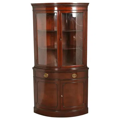 Pre-owned Drexel Georgian Mahogany Bow Front Corner Cabinet, 1950s In Brown
