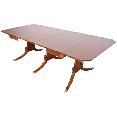 Pre-owned Drexel Georgian Mahogany Triple Pedestal Extension Dining Table, Refinished In Brown