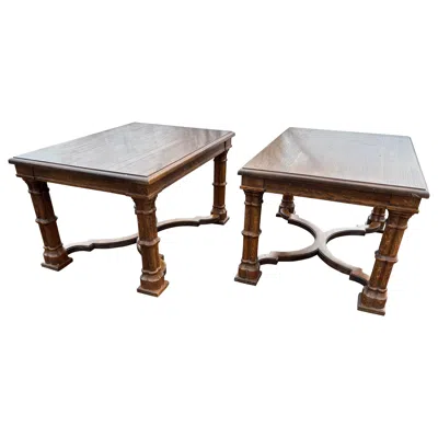 Pre-owned Drexel Guildhall Pair Of Walnut Rectangular Tables, Modern Style In Brown