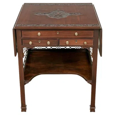 Pre-owned Drexel Heritage Carved And Finished Arts And Crafts Style Side Table In Brown