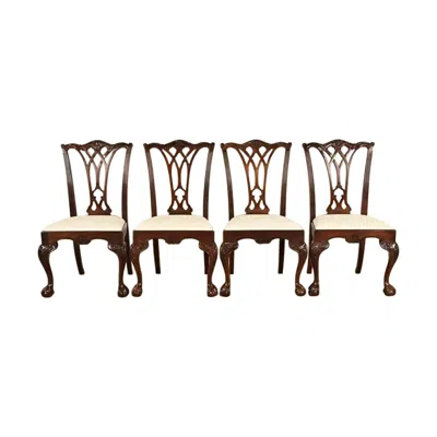 Pre-owned Drexel Heritage Chippendale Carved Mahogany Dining Chairs, Set Of Four In Brown