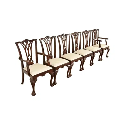Pre-owned Drexel Heritage Chippendale Carved Mahogany Dining Chairs, Set Of Six In Brown