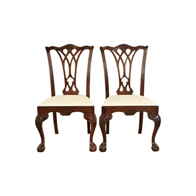 Pre-owned Drexel Heritage Chippendale Carved Mahogany Side Chairs Or Dining Chairs, Pair In Brown
