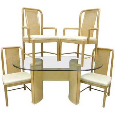 Pre-owned Drexel Heritage Compatibles Blonde Wood Dining Set Table Four Chairs Art Deco In Brown