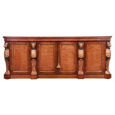 Pre-owned Drexel Heritage Empire Style Sideboard Or Bar Cabinet With Carved Lions In Brown