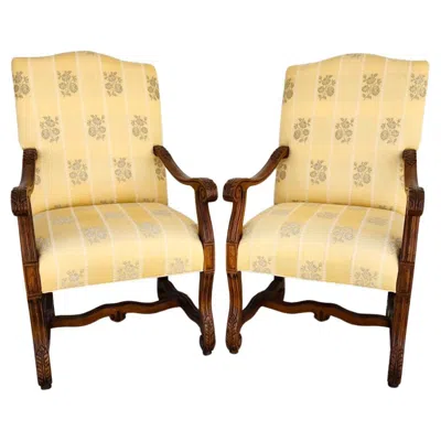 Pre-owned Drexel Heritage French Os De Mouton Armchairs In Brown