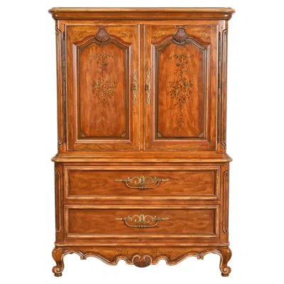 Pre-owned Drexel Heritage French Provincial Louis Xv Carved Walnut Gentleman's Chest In Brown