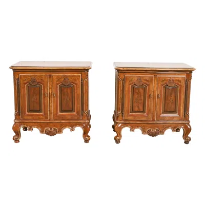 Pre-owned Drexel Heritage French Provincial Louis Xv Carved Walnut Nightstands, Pair In Brown