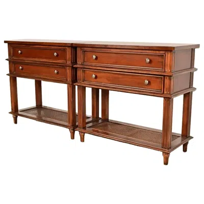 Pre-owned Drexel Heritage French Regency Louis Xvi Carved Mahogany Console Tables, Pair In Brown