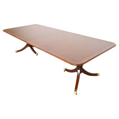Pre-owned Drexel Heritage Georgian Banded Mahogany Double Pedestal Extension Dining Table In Brown
