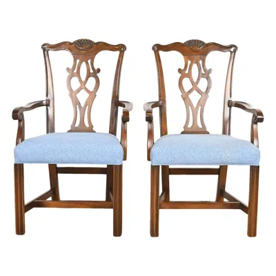 Pre-owned Drexel Heritage Georgian Carved Mahogany Armchairs Or Dining Captain Chairs In Brown