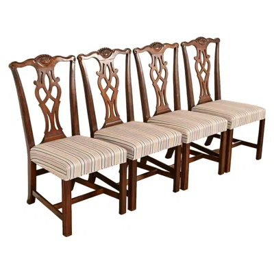 Pre-owned Drexel Heritage Georgian Carved Mahogany Dining Chairs, Set Of Four In Brown