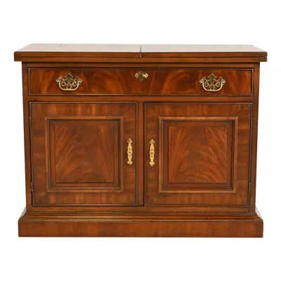 Pre-owned Drexel Heritage Georgian Flame Mahogany Flip Top Server Or Bar Cabinet In Red