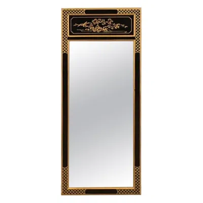 Pre-owned Drexel Heritage Hollywood Regency Chinoiserie Hand-painted Lacquered Wall Mirror In Brown