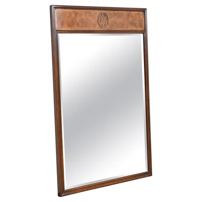 Pre-owned Drexel Heritage Hollywood Regency Chinoiserie Walnut And Burl Wood Wall Mirror In Brown