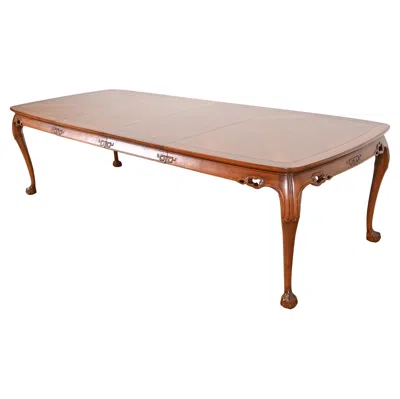 Pre-owned Drexel Heritage Hollywood Regency Chinoiserie Walnut Extension Dining Table In Brown