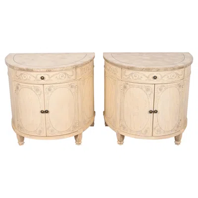 Pre-owned Drexel Heritage Italian Neoclassical Demilune Cabinets, Pair In Brown