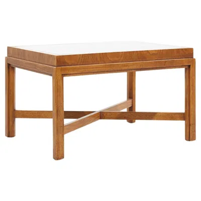 Pre-owned Drexel Heritage Mid Century Walnut And Smoked Glass Side End Table In Brown