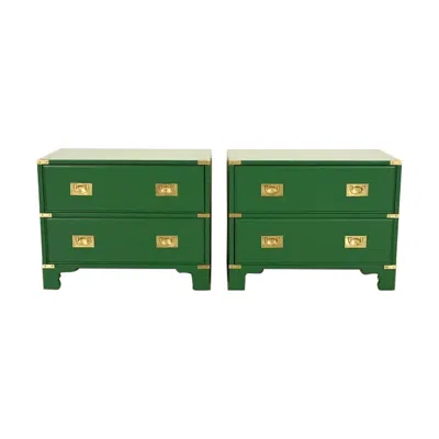 Pre-owned Drexel Heritage Mid-century Hollywood Regency Campaign Nightstands Pair In Brown