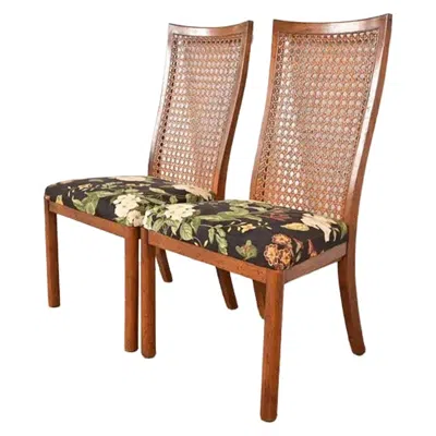 Pre-owned Drexel Heritage Mid-century Modern Walnut And Cane High Back Dining Chairs, Pair In Brown