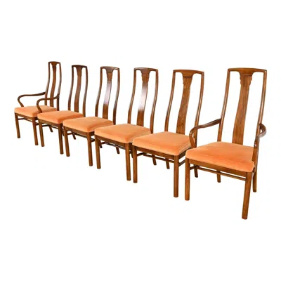 Pre-owned Drexel Heritage Mid-century Modern Walnut High Back Dining Chairs, Set Of Six In Brown