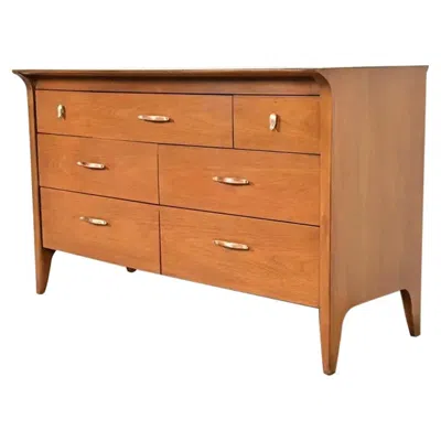 Pre-owned Drexel John Van Koert For  Profile Mid-century Modern Sculpted Walnut Dresser In Brown