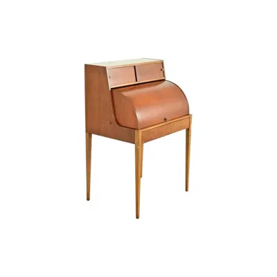 Pre-owned Drexel John Van Koert Mid-century Modern Sculpted Cherry Wood Roll Top Desk, 1959 In Brown
