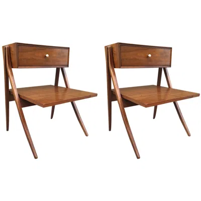 Pre-owned Drexel Kipp Stewart & Stewart Macdougall Sculptural Walnut Nightstands In Brown