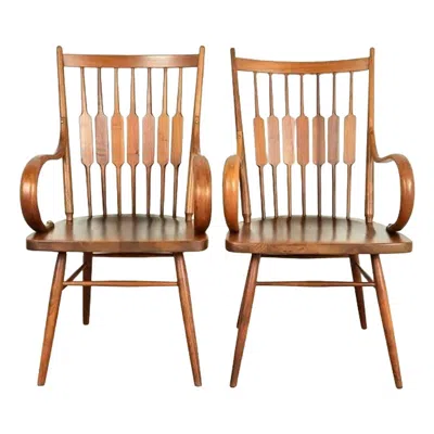 Pre-owned Drexel Kipp Stewart For  Declaration Sculpted Walnut Armchairs, Pair In Brown