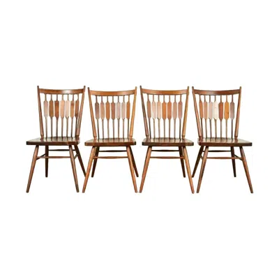 Pre-owned Drexel Kipp Stewart For  Declaration Sculpted Walnut Dining Chairs, Set Of Four In Brown