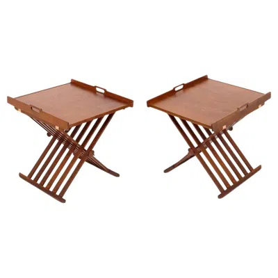 Pre-owned Drexel Kipp Stewart Pair Folding Campaign Style Tray Tables Mid Century Modern  In Brown