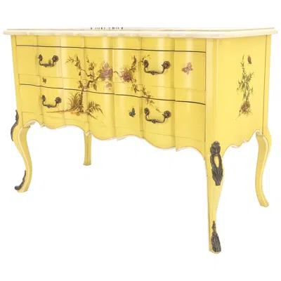 Pre-owned Drexel Lemon Yellow White Lacquer Bronze Mounts Cabriole Style Leg Two Drawers Console