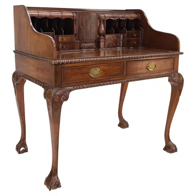 Pre-owned Drexel Mahogany Finely Carved Ball & Claw Console Writing Table Desk Two Drawers Rope In Brown