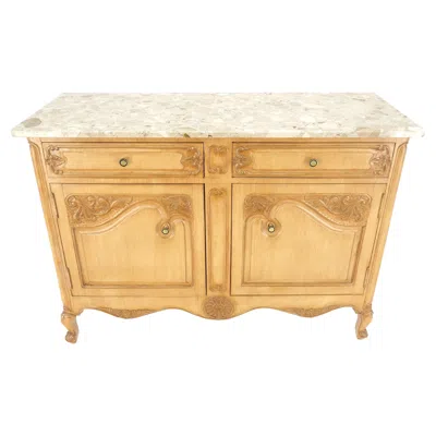 Pre-owned Drexel Marble Top Oak Country French Two Doors Drawers Cabinet Server Sideboard Buffet In Brown