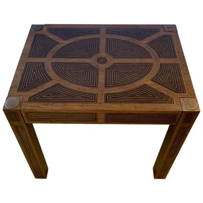 Pre-owned Drexel Masculine Inlaid Wood Rectangular End Table With Geometric Decoration In Brown