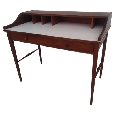Pre-owned Drexel Mcm Biscayne Desk In Walnut With White Laminate Top