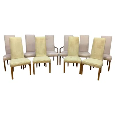Pre-owned Drexel Mcm  Heritage Campaign Style Dining Chairs For Upholstery, Set Of 10 In Brown