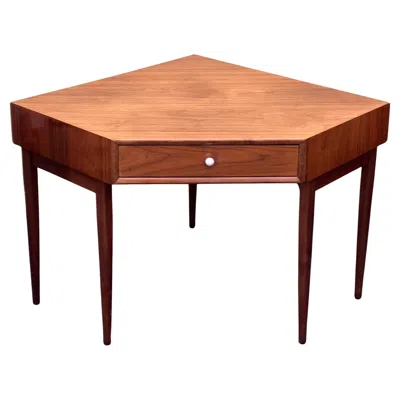 Pre-owned Drexel Mcm Walnut "declaration" Single Drawer Corner Desk By Kipp Stewart For  In Brown