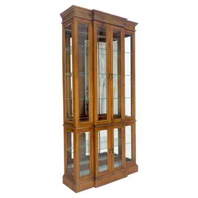 Pre-owned Drexel Mid Century Burl Wood Glass 38" Wide 76" Tall Curio Display Cabinet Vitrine Mint In Brown