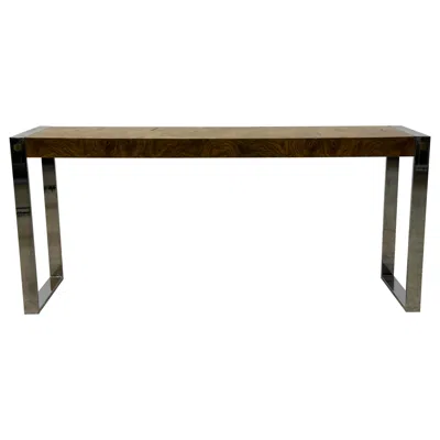 Pre-owned Drexel Mid-century Burlwood And Chrome Console Or Entry Way Table By  In Brown