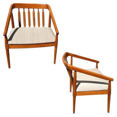 Pre-owned Drexel Mid-century "declaration" Oak Arm Chairs By Kipp Stewart For , Pair In Brown