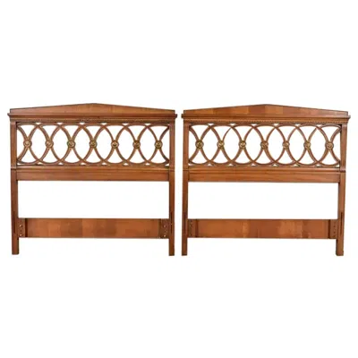Pre-owned Drexel Mid-century French Regency Louis Xvi Walnut Twin Size Headboards, Pair In Brown