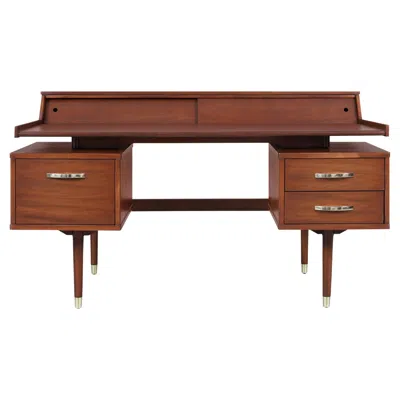 Pre-owned Drexel Mid-century Modern "biscayne" Floating Top Walnut Desk By  In Brown