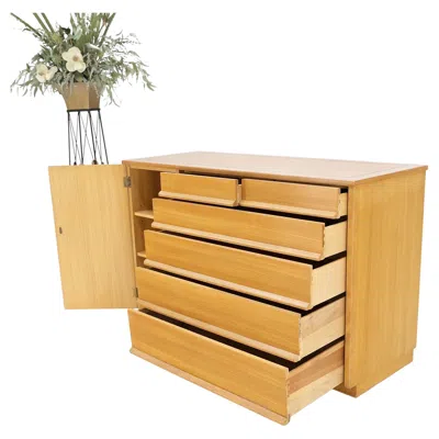 Pre-owned Drexel Mid-century Modern Blond Birch 6 Drawers One Door Compartment Dresser Credenza In Brown