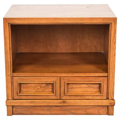Pre-owned Drexel Mid-century Modern Campaign Sculpted Walnut Nightstand, Circa 1960s In Brown